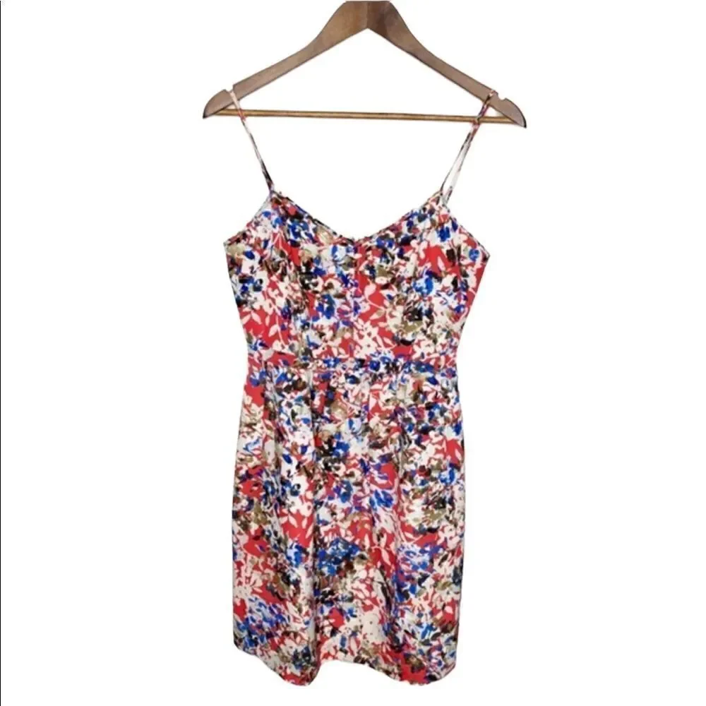 J. Crew Printed Seaside Cami Dress Blue Red Floral Size 4